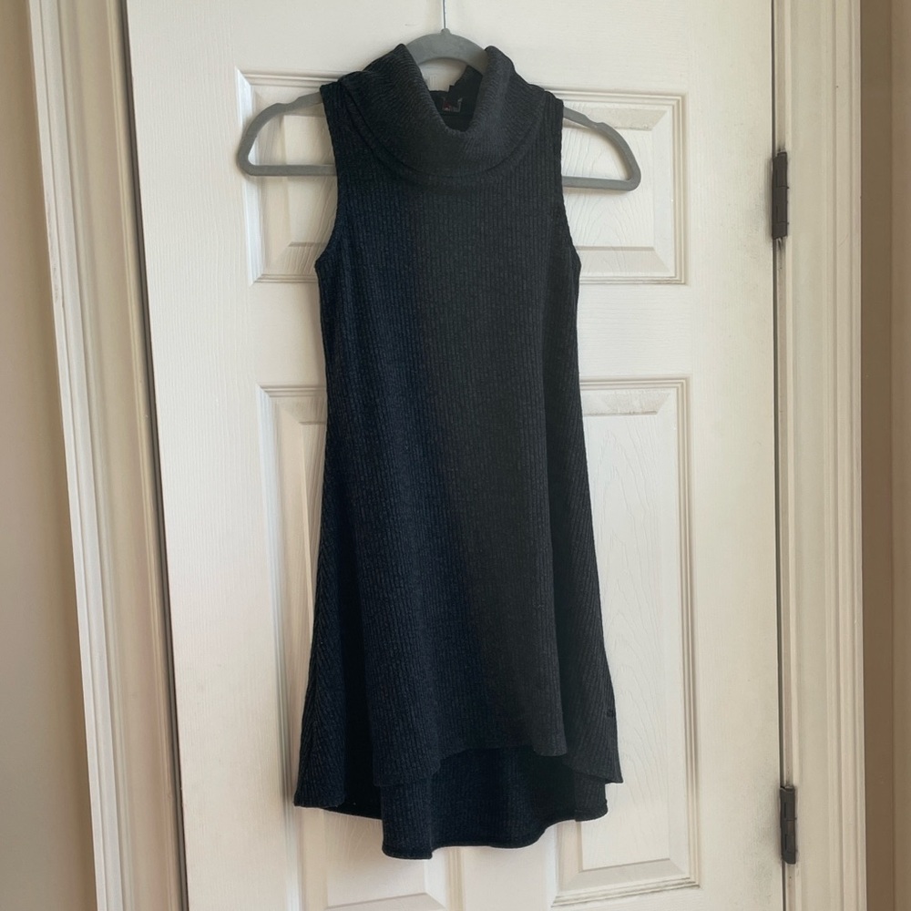 Girls Lilt Charcoal Gray Ribbed Knit Mini Dress 14
